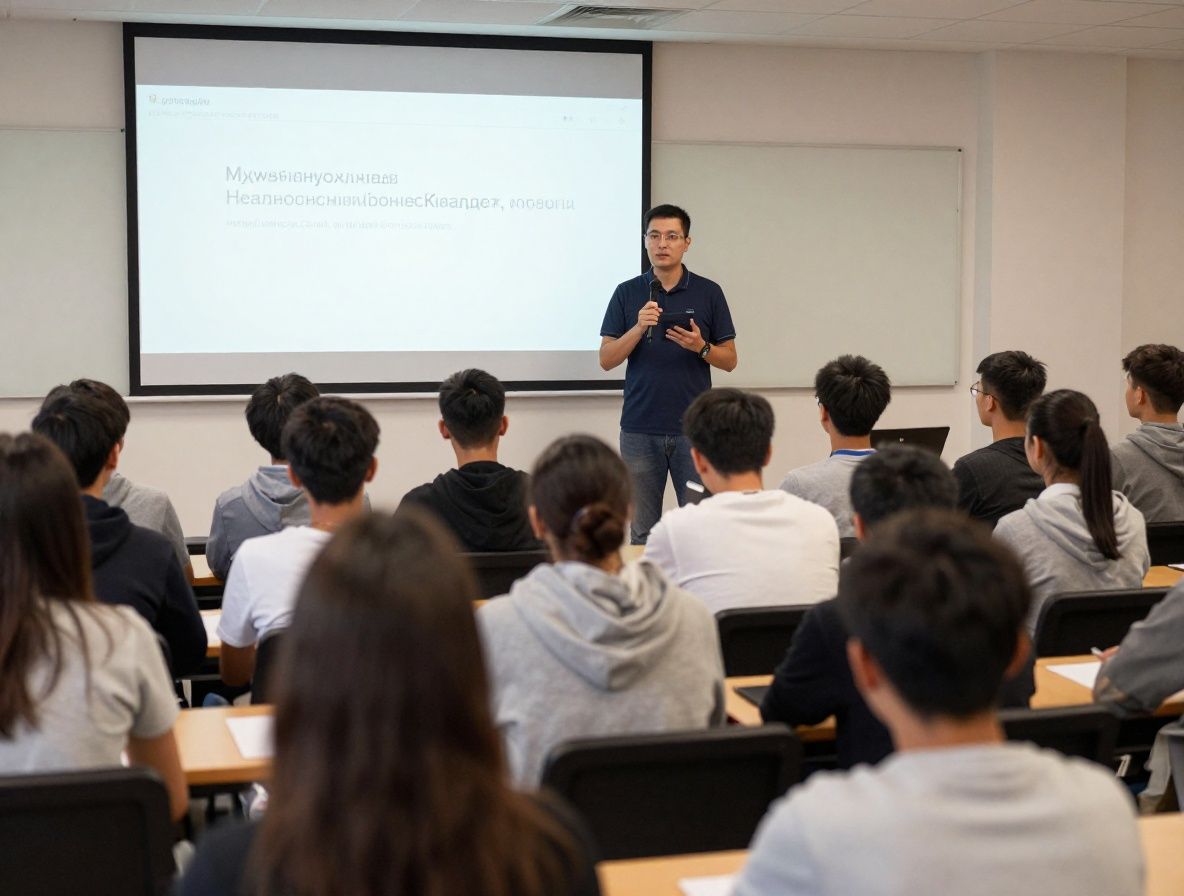 Редакторский зал школы Redacta: длинные столы, мониторы, светлое помещение с панорамными окнами, студенты работают над статьями