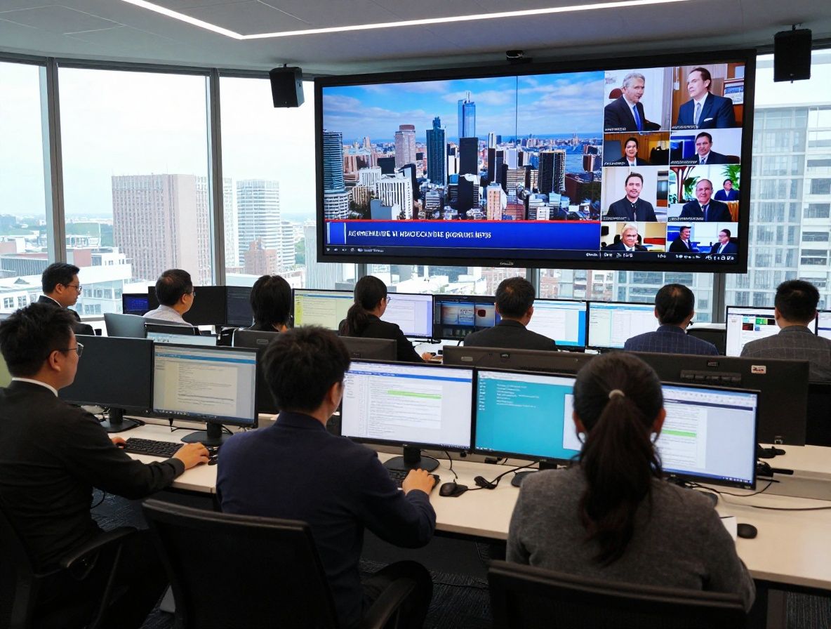 Журналист проводит интервью с экспертом в офисе газеты — диктофон на столе, стеклянные перегородки, деловая обстановка